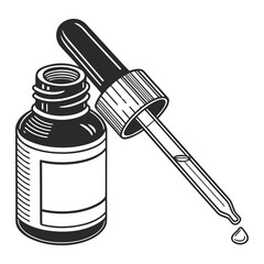 Illustration of a bottle with a dropper, , perfect for representing essential oils, medicine, or beauty products in a vintage or minimalist style