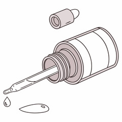 Illustration of a dropper bottle with a drop falling, , ideal for representing essential oils, serums, or other liquid treatments in a minimalist style