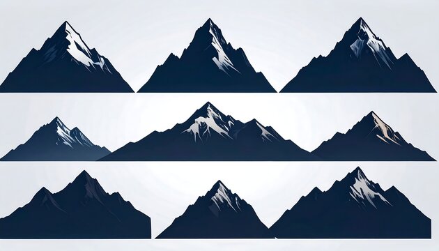 Collection of mountain silhouettes.  Different angles, shades