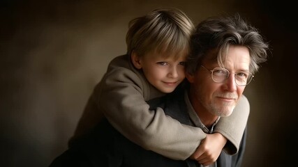 A caring son helps his elderly father with love and support