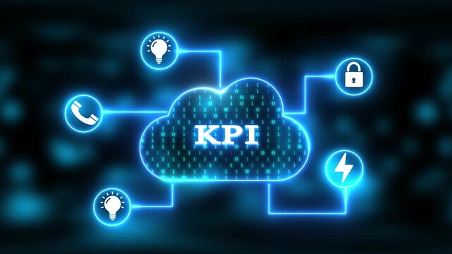 Cloud Computing Network with KPI and Icons for Security and Growth technology data