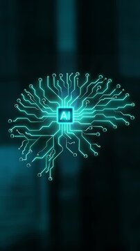 Dynamic visualization of the AI brain with glowing circuits. The concept of complex connections and advanced technologies that enable artificial intelligence, innovation and future opportunities, 4k.