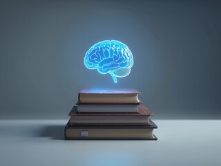 A brain composed of a stack of old books, symbolizing the acquisition of wisdom through literature and study