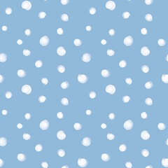 Hand-drawn illustration of a seamless pattern with scattered white spots of varying sizes on a light blue background
