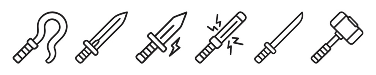 Fototapeta premium Blade Weapons And Swords Vector Outline Icon Set
