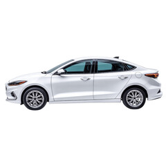 Modern white sedan parked on a clean surface showcasing sleek design and elegant features in a studio setting