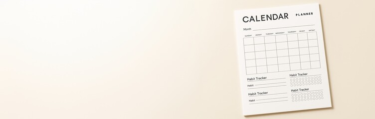 Obraz premium Minimal monthly calendar and habit tracker planner on soft beige background with empty copyspace and light layout for clean productivity concept. Ai generative