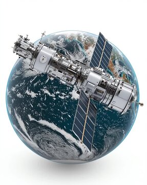 Satellite orbiting Earth, showcasing technology impact. Satellite Technology in Earth Orbit