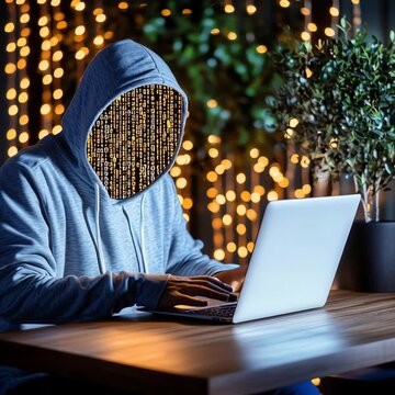 Anonymous hacker typing code at night. Cyber Threats. symbolizing increased cybersecurity risks