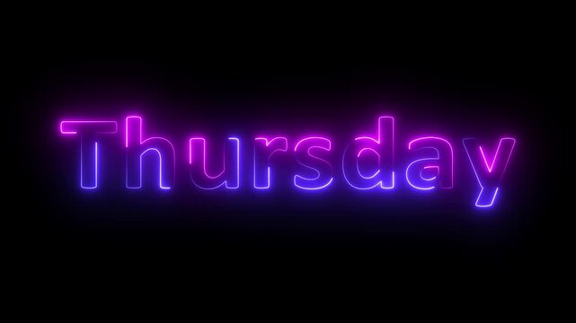 Neon light thursday text animation. Modern digital neon shine week name text icon animation with solid background. Neon text animation.. - Powered by Adobe