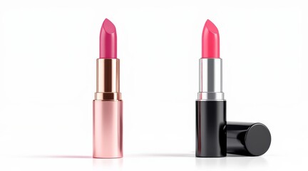 Obraz premium Pink and Red Lipsticks with Rose Gold and Black Cases isolated on White Background