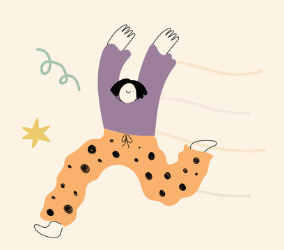 
Quirky abstract character isolated. Happy doodle woman running with excitement celebrating a win. Cute vector illustration in hand drawn line art style.
