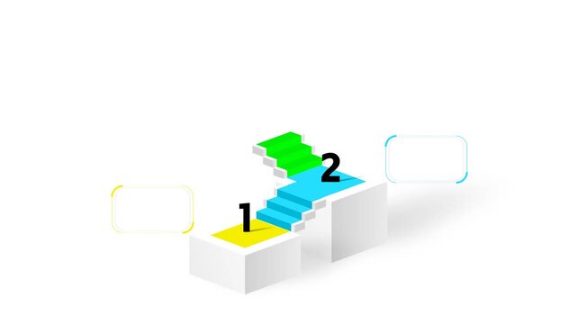 Modern 4-step infographic template with colourful 3D staircase design. Perfect for business presentations, process timelines, workflow charts, progress diagrams, and data visualisation projects.