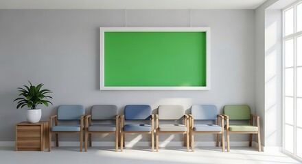 Serene Waiting Room with Green Accents and Sunlight