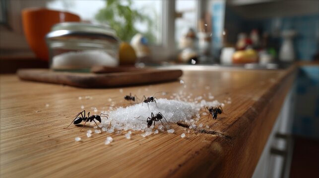 Ants invade kitchen counter home image indoor close-up insect behavior