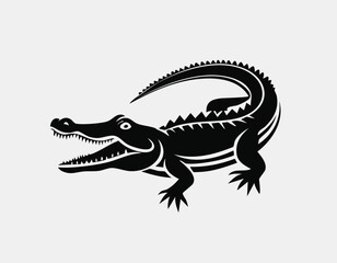 Naklejka premium Crocodile Animal Vector Logo in Black and White, Minimalist and Simple Design, Perfect for Wildlife Branding, Nature Illustration, and Unique Animal Identity 