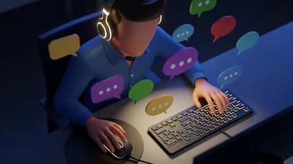 call center agent animation online customer support chat digital interaction - Powered by Adobe