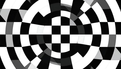 Abstract Black and White Checkerboard Pattern with Circular Arcs