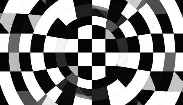 Abstract Black and White Checkerboard Pattern with Circular Arcs