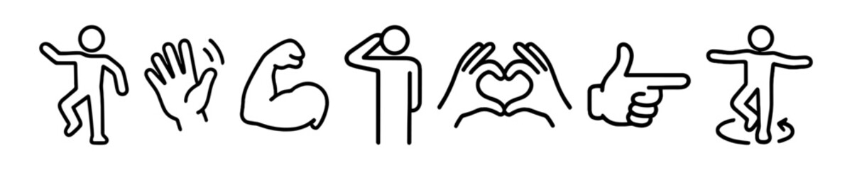 Human Gesture Vector Outline Icon Set