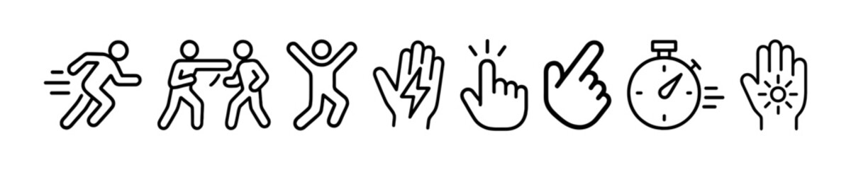 Martial Arts Competition Vector Outline Icon Set