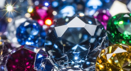 A Dazzling Kaleidoscope of Multicolored Faceted Gemstones Glistening with Brilliant Light.