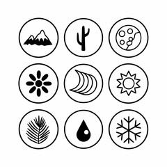 Clean Line Art Nature Icon Set Black Outline