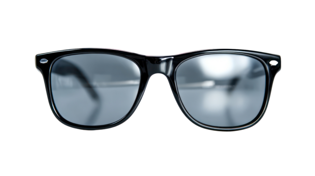 Stylish black sunglasses with reflective lenses isolated on transparent background