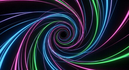 Abstract Neon Spiral Glowing Lines and Vortex Effect.