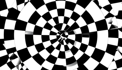 Abstract Black and White Checkered Pattern with Distorted, Circular Design