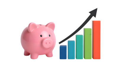 Glossy Piggy Bank with Colorful Rising Bar Graph PNG
