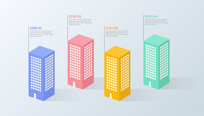4-color building infographic elements design for data presentation