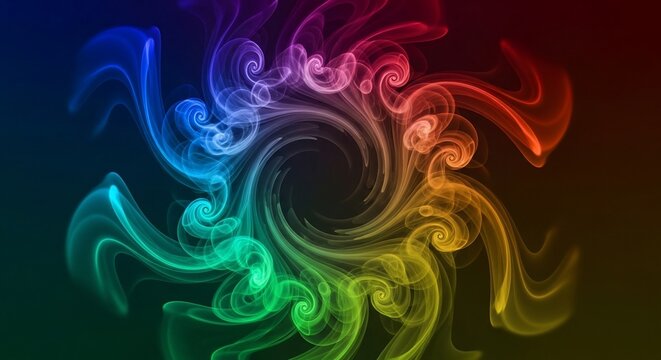 Ethereal Vortex of Glowing Rainbow Smoke Swirling into Darkness.