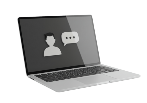 Isolated laptop showing user profile and speech bubble icon on the screen representing chatting