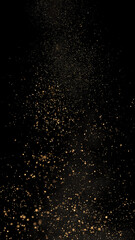 Obraz premium Abstract golden dust particles falling on a dark background, shimmering glowing texture with elegant luxury style, perfect for wallpaper, poster, or festive design projects.