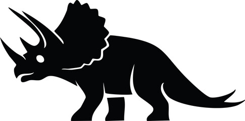 Triceratops Dinosaur Animal Vector Logo in Black and White, Minimalist Style, Ideal for Wildlife Branding, Nature Illustration, and Distinct Animal Identity
