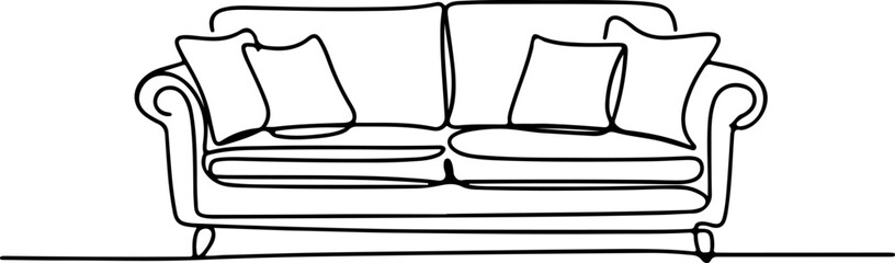 Elegant Sofa in Continuous Line Art Minimalist Home Decor Illustration