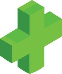 A green cross on a white background, symbolizing health or first aid