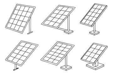 Vector art of detailed line drawing of solar panels, showcasing renewable energy technology and sustainable power generation