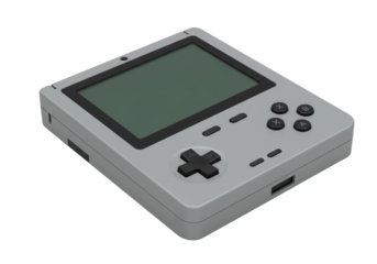 Isolated Gray Retro Gaming Device, Vintage Portable Game Console, Entertainment Technology