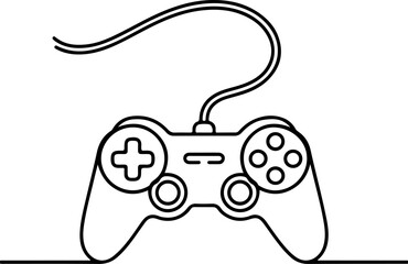 Continuous line art of a game controller with a cord, capturing simple and minimalist design