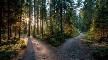 Fototapeta premium Forest path two paths leading to nature