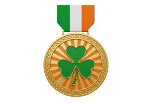 Isolated Saint Patrick's Day medal with clover shamrock and Irish flag on ribbon