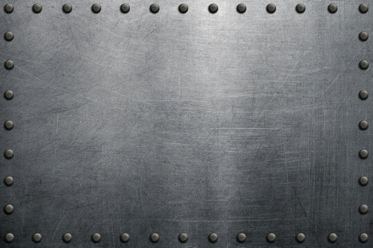Metal background with rivets, polished steel texture