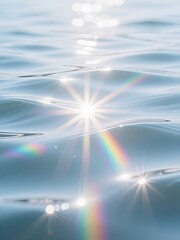 Sunlight beams piercing through clear blue ocean water illuminating 3d image