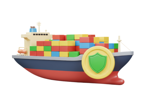 Isolated Cargo Ship Vessel with Shield Depicting Maritime Insurance Assurance and Protection