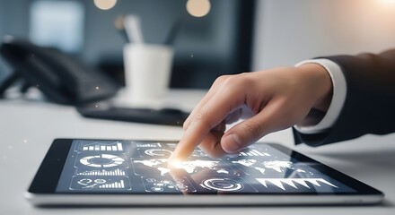 Businessman Using Tablet with Data Visualizations.