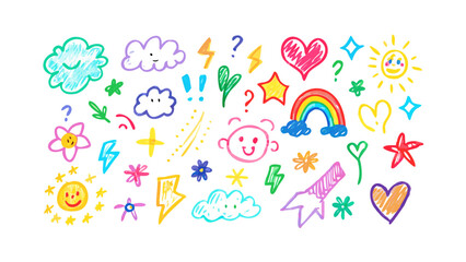 Colorful hand drawn doodles children's drawings icons