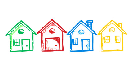 Colorful hand drawn houses icons blue