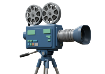 Isolated vintage movie camera, old fashioned film equipment, classic cinema, filmmaking tools